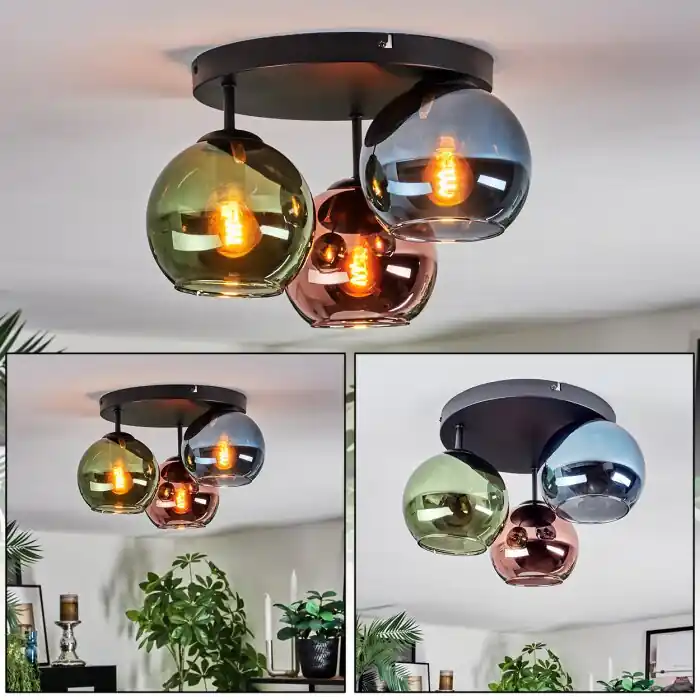 Op = Op Koyoto Plafondlamp, Kogellampje 30 cm Blauw, Groen, Koperkleurig, 3-lichts