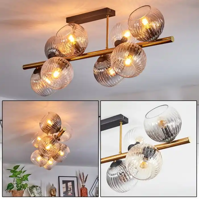 Koyoto Plafondlamp, Kogellampje Goud, Zwart, 8-lichts Nieuw