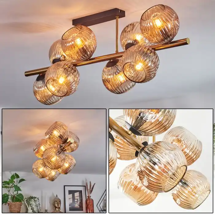 Alleen Vandaag Ripoll Plafondlamp, Kogellampje Goud, Zwart, 8-lichts