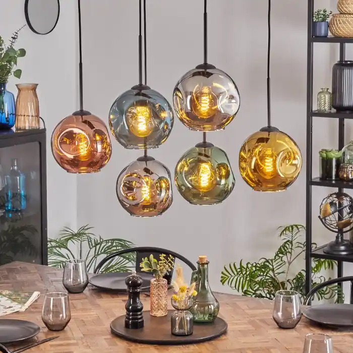 Op = Op Ripoll Hanglamp, Kogellampje, Hanglamp Blauw, Chroom, Goud, Groen, Koperkleurig, Rookkleurig, 6-lichts