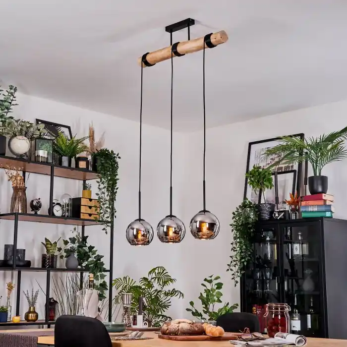 Koyoto Hanglamp, Kogellampje, Hanglamp Natuurlijke kleuren, Zwart, 3-lichts Exclusieve Aanbieding