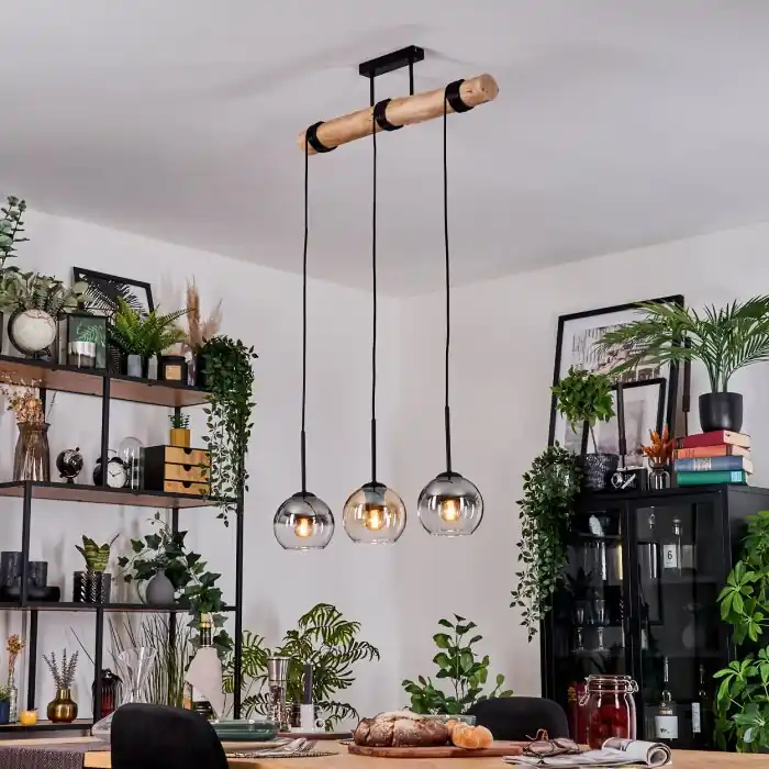 Koyoto Hanglamp, Kogellampje, Hanglamp Natuurlijke kleuren, Zwart, 3-lichts Gratis Retour