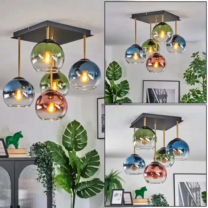 Populair Koyoto Plafondlamp, Kogellampje Goud, Zwart, 5-lichts