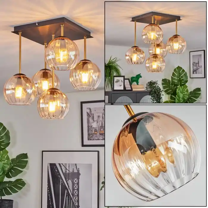 Koyoto Plafondlamp, Kogellampje Goud, Zwart, 5-lichts Koop Vandaag