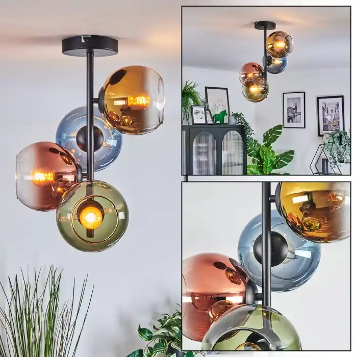 Uitverkoop Koyoto Plafondlamp, Kogellampje 31 cm Blauw, Goud, Groen, Duidelijk, Koperkleurig, 4-lichts