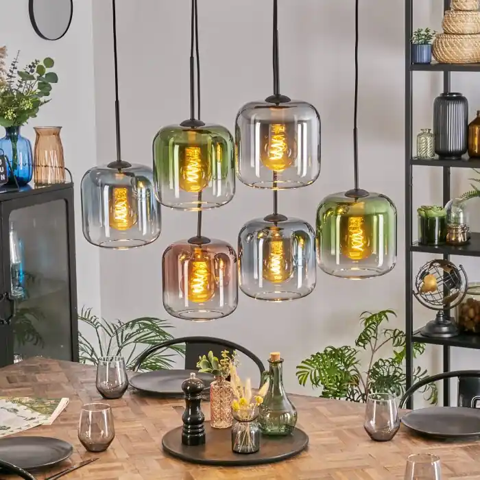 Lauden Hanglamp, Hanglamp Blauw, Groen, Duidelijk, Koperkleurig, Rookkleurig, 6-lichts Rechtstreeks Van De Fabrikant