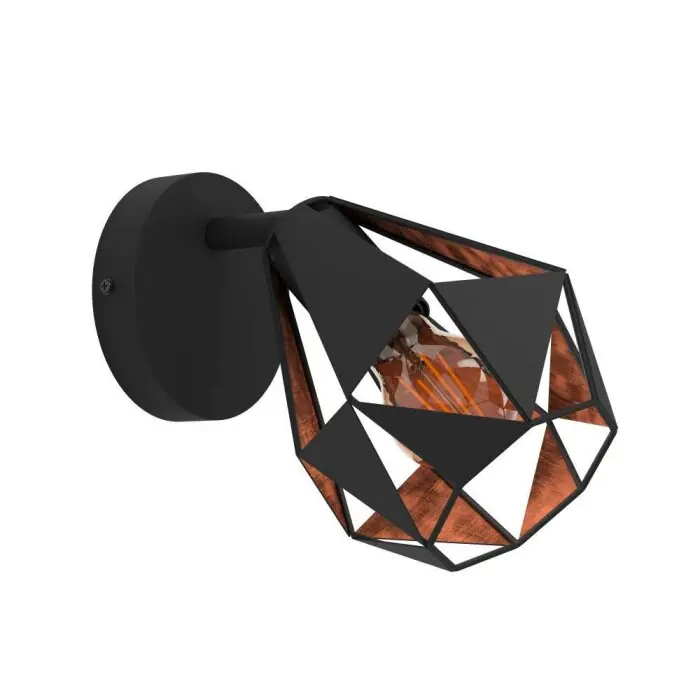Eglo verlichting CARLTON Wandlamp, Muurspot Koperkleurig, Zwart, 1-licht Gecertificeerd