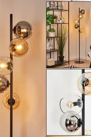 Aanbieding Koyoto Kogellampje, Staande lamp 31 cm Amber, Chroom, Duidelijk, Rookkleurig, 5-lichts