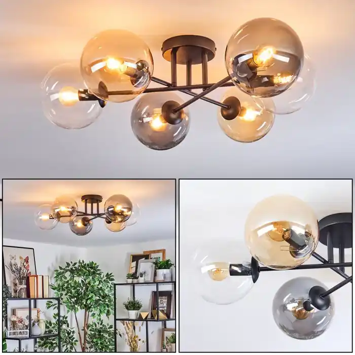 Gecertificeerd Gastor Plafondlamp, Kogellampje 62 cm Amber, Duidelijk, Rookkleurig, 6-lichts