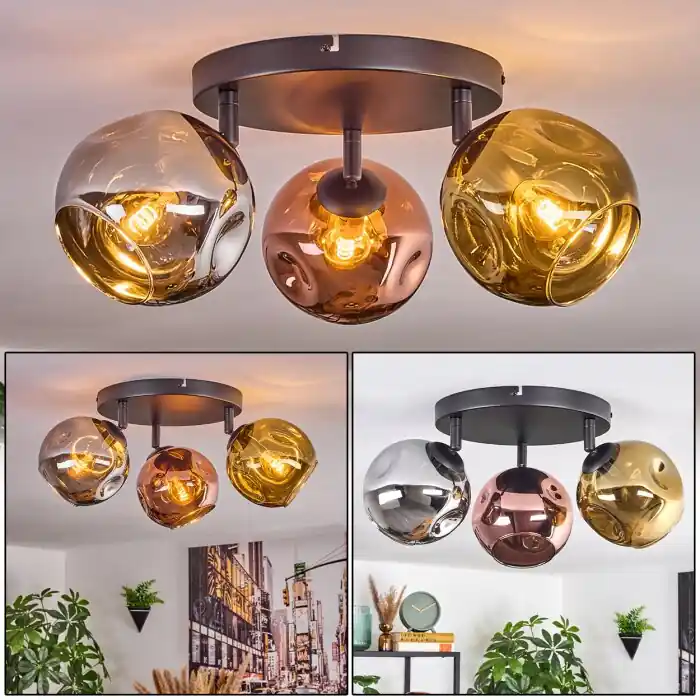 Ripoll Plafondlamp, Kogellampje Chroom, Goud, Koperkleurig, Rookkleurig, 3-lichts Bestel Nu
