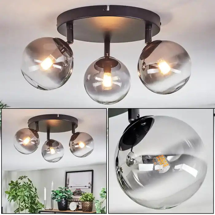 Chehalis Plafondlamp, Kogellampje Duidelijk, Rookkleurig, 3-lichts Meest Verkocht