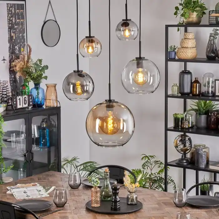 Alleen Vandaag Koyoto Hanglamp, Kogellampje, Hanglamp Amber, Duidelijk, Rookkleurig, 5-lichts