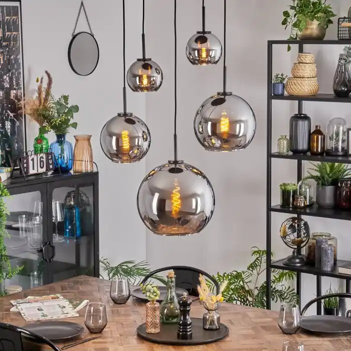 Nu Kopen Koyoto Hanglamp, Kogellampje, Hanglamp Chroom, Rookkleurig, 5-lichts