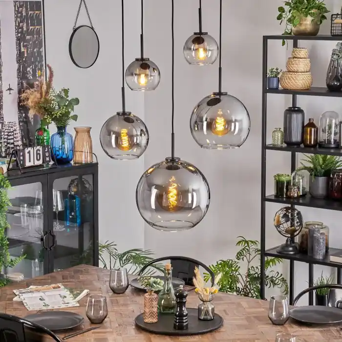 Bestel Nu Koyoto Hanglamp, Kogellampje, Hanglamp Duidelijk, Rookkleurig, 5-lichts