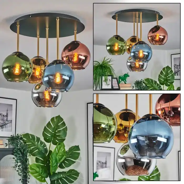 Weekendaanbieding Koyoto Plafondlamp, Kogellampje 45 cm Messing, Zwart, 5-lichts