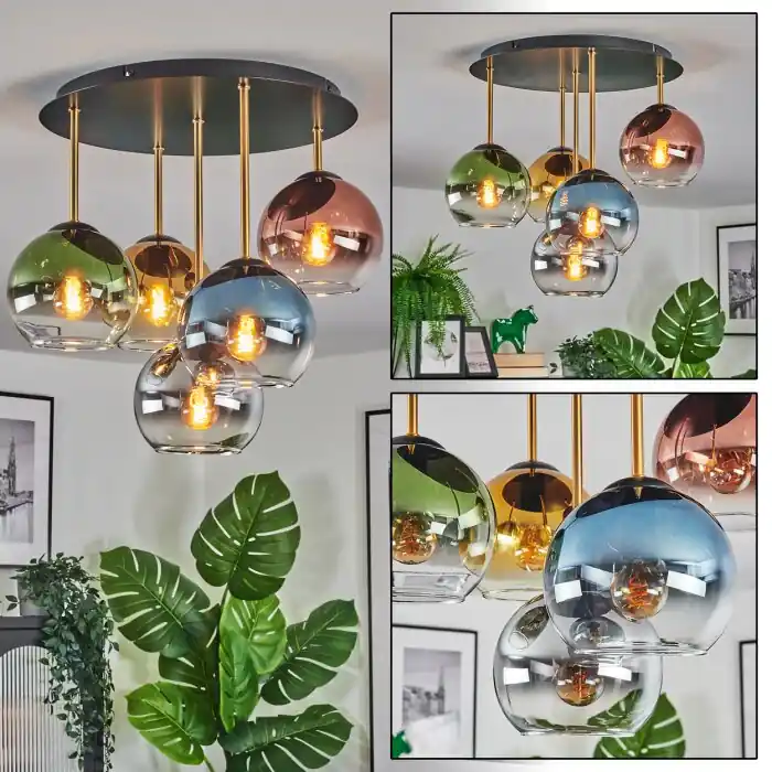 Koyoto Plafondlamp, Kogellampje 45 cm Messing, Zwart, 5-lichts Weekendaanbieding
