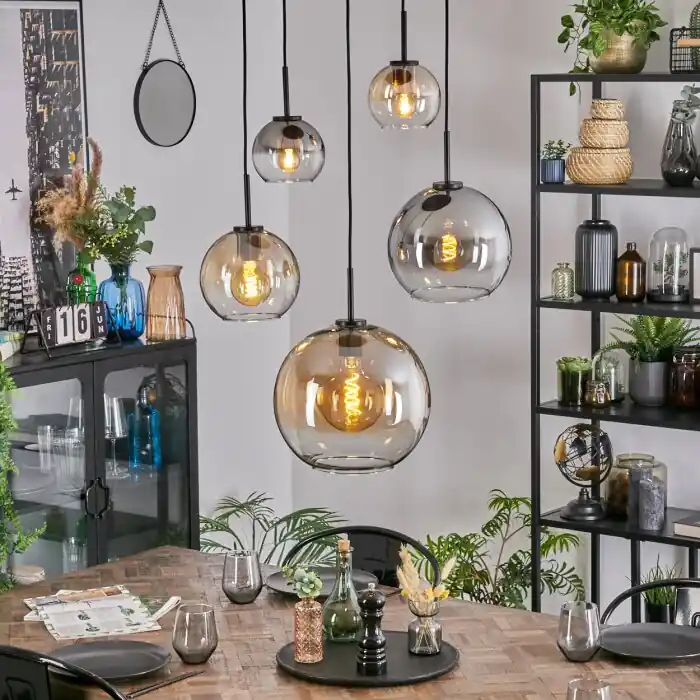 Bestel Nu Koyoto Hanglamp, Kogellampje, Hanglamp Amber, Duidelijk, Rookkleurig, 5-lichts