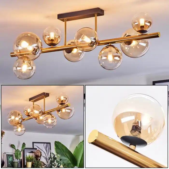 Chehalis Plafondlamp, Kogellampje Goud, Zwart, 8-lichts Korting