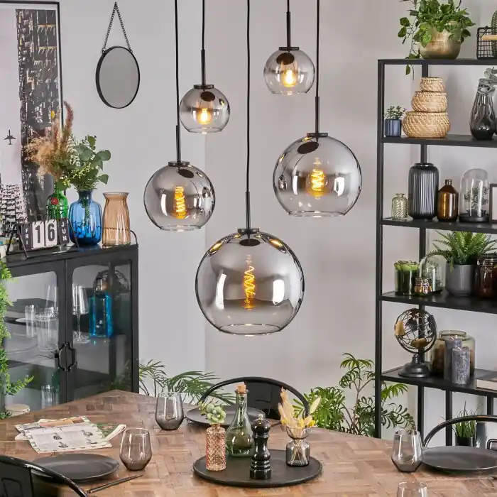 Fabrieksprijs Koyoto Hanglamp, Kogellampje, Hanglamp Chroom, Duidelijk, Rookkleurig, 5-lichts