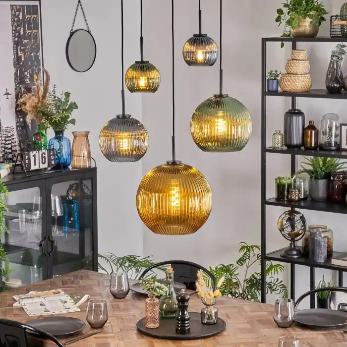 Beste Prijs Koyoto Hanglamp, Kogellampje, Hanglamp Blauw, Goud, Groen, 5-lichts