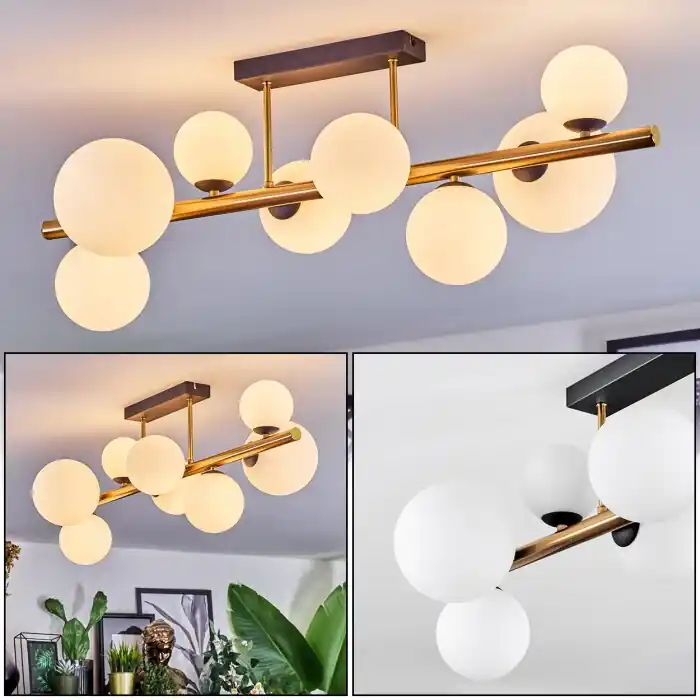 Weekendaanbieding Chehalis Plafondlamp, Kogellampje Goud, Zwart, 8-lichts