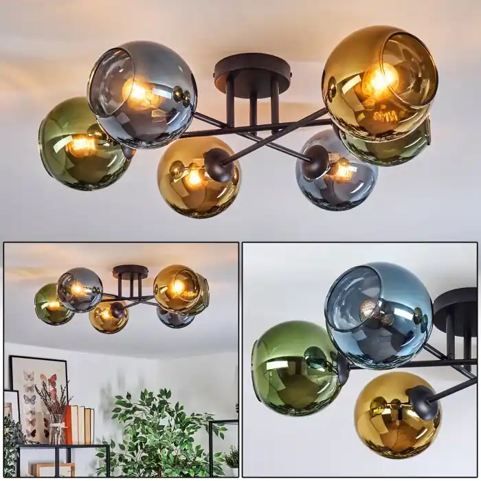 Koyoto Plafondlamp, Kogellampje 59 cm Blauw, Goud, Groen, 6-lichts Dagaanbieding