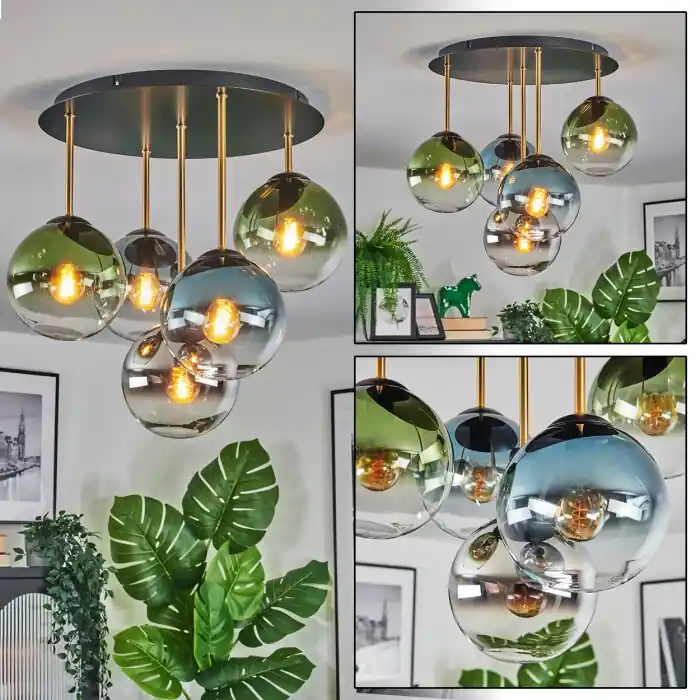 Snelle Levering Gastor Plafondlamp, Kogellampje Messing, Zwart, 5-lichts