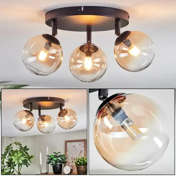 Beperkt Aanbod Chehalis Plafondlamp, Kogellampje Amber, Duidelijk, 3-lichts