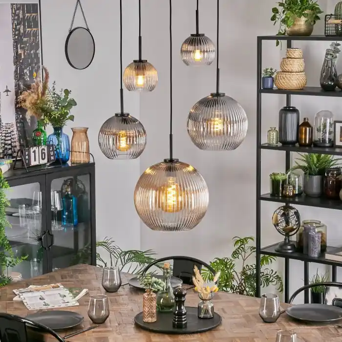 Tijdelijk Beschikbaar Koyoto Hanglamp, Kogellampje, Hanglamp Amber, Duidelijk, Rookkleurig, 5-lichts
