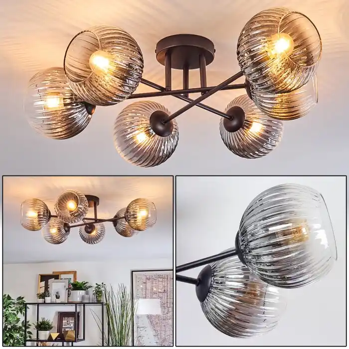 Exclusieve Aanbieding Koyoto Plafondlamp, Kogellampje 59 cm Duidelijk, Rookkleurig, 6-lichts