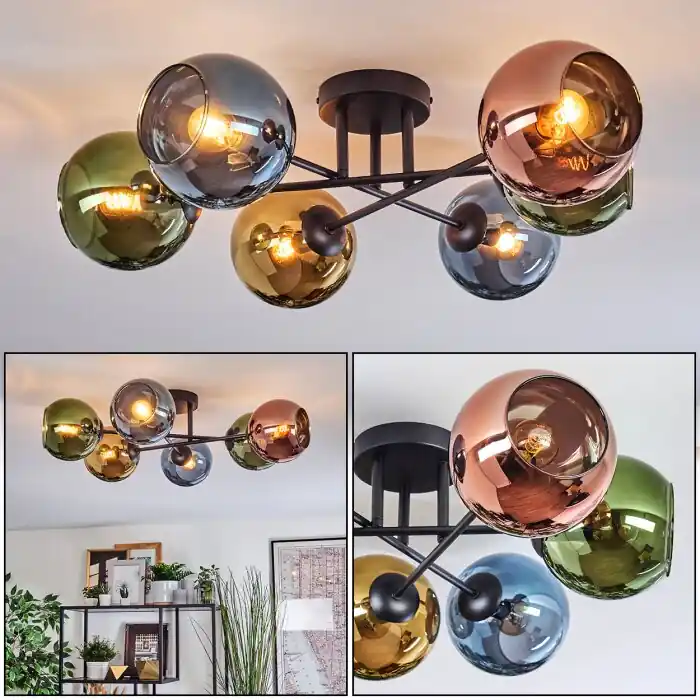 Koyoto Plafondlamp, Kogellampje 59 cm Blauw, Goud, Groen, Koperkleurig, 6-lichts Dagaanbieding