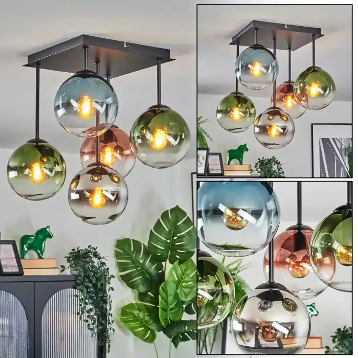 Gastor Plafondlamp, Kogellampje Blauw, Chroom, Groen, Duidelijk, Koperkleurig, Rookkleurig, 5-lichts Betrouwbaar