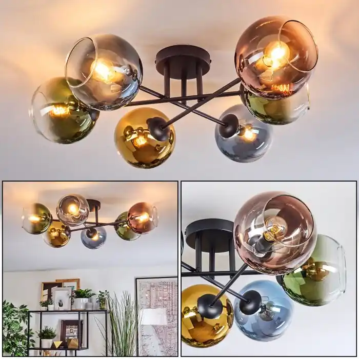 Laatste Kans Koyoto Plafondlamp, Kogellampje 59 cm Blauw, Goud, Groen, Duidelijk, Koperkleurig, 6-lichts