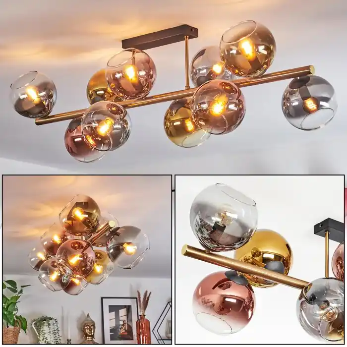 Exclusieve Aanbieding Koyoto Plafondlamp, Kogellampje Goud, Zwart, 10-lichts