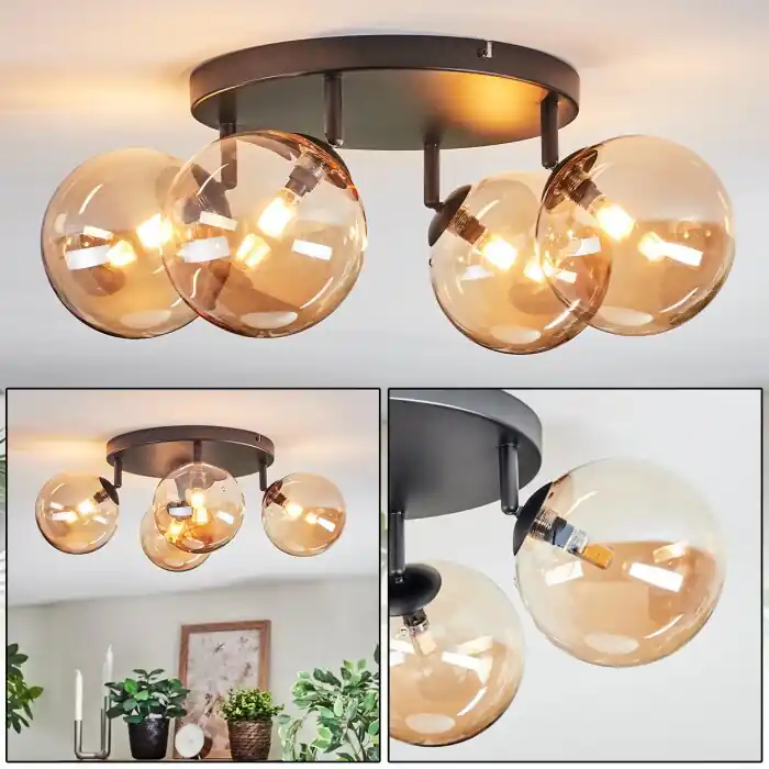 Premium Chehalis Plafondlamp, Kogellampje 30 cm Amber, 4-lichts