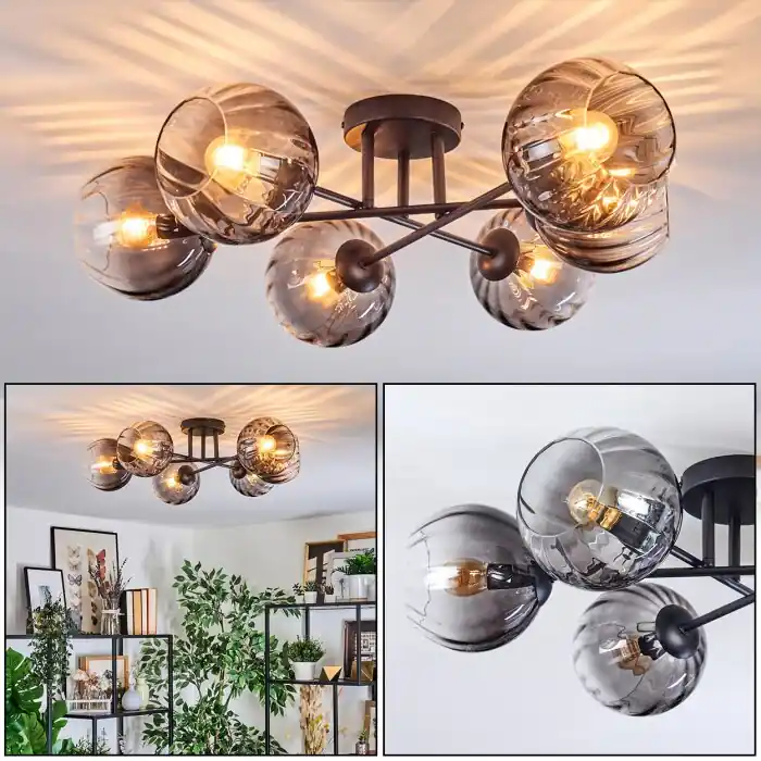 Koyoto Plafondlamp, Kogellampje 59 cm Duidelijk, Rookkleurig, 6-lichts Flitsaanbieding