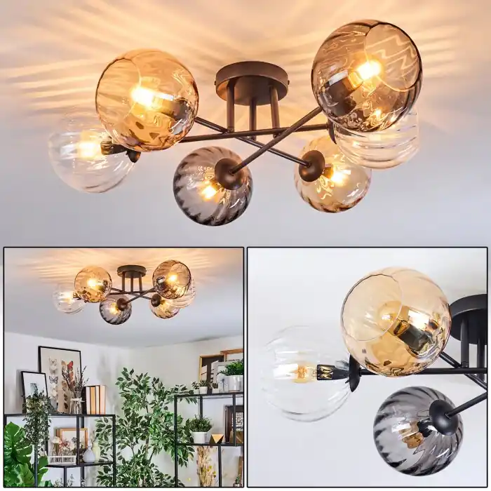 Koyoto Plafondlamp, Kogellampje 59 cm Amber, Duidelijk, Rookkleurig, 6-lichts Actieprijs