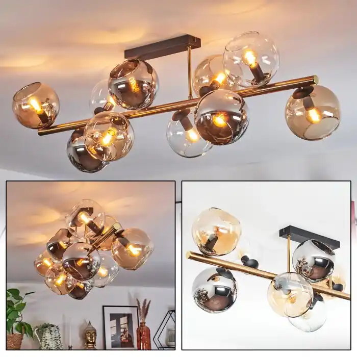 Koyoto Plafondlamp, Kogellampje Goud, Zwart, 10-lichts Dagaanbieding