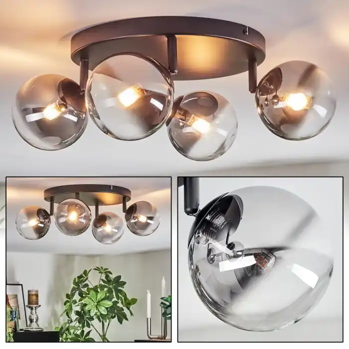 Bestel Nu Chehalis Plafondlamp, Kogellampje Duidelijk, Rookkleurig, 4-lichts