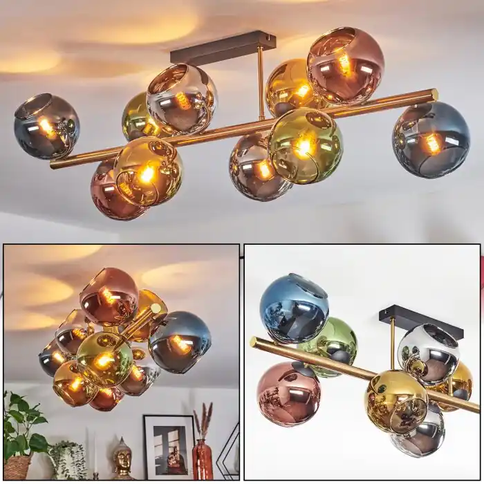 Koyoto Plafondlamp, Kogellampje Goud, Zwart, 10-lichts Koop Vandaag