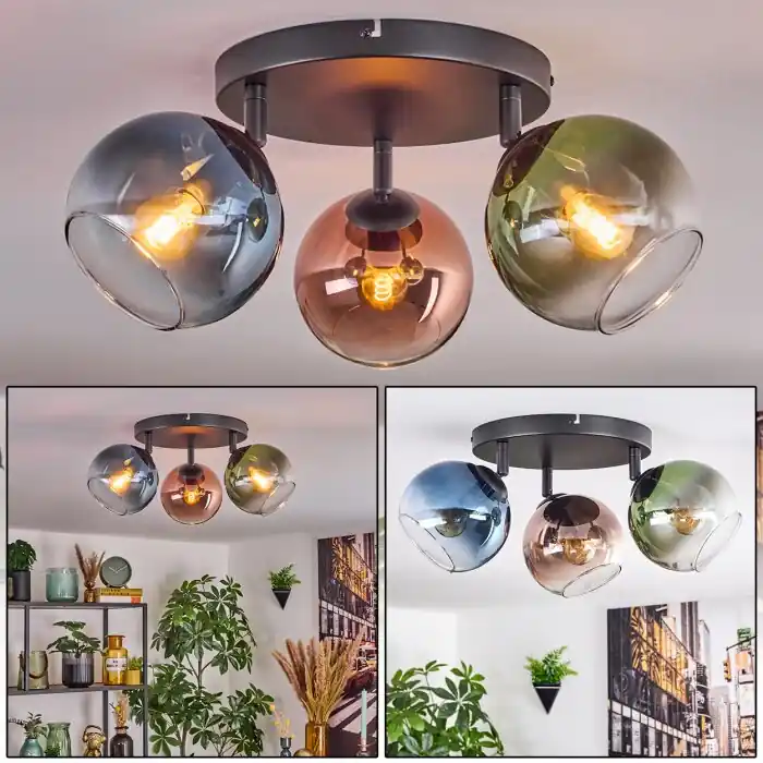Beste Prijs Koyoto Plafondlamp, Kogellampje Blauw, Groen, Koperkleurig, 3-lichts