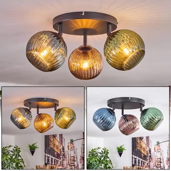 Alleen Vandaag Koyoto Plafondlamp, Kogellampje Blauw, Groen, Koperkleurig, 3-lichts