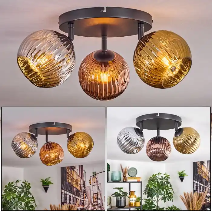 Aanbieding Ripoll Plafondlamp, Kogellampje Chroom, Goud, Koperkleurig, Rookkleurig, 3-lichts