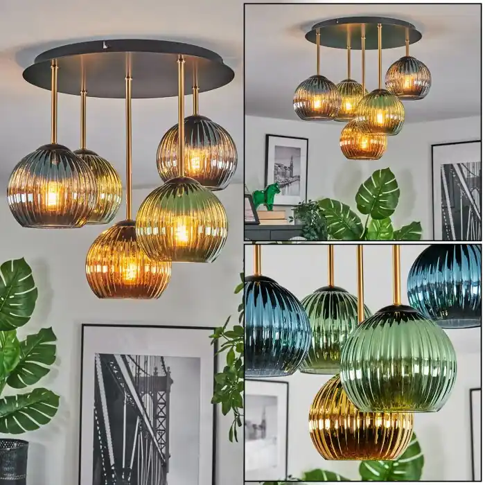 Koyoto Plafondlamp, Kogellampje Messing, Zwart, 5-lichts Voordeelprijs