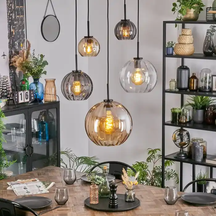 Speciale Aanbieding Koyoto Hanglamp, Kogellampje, Hanglamp 45 cm Amber, Duidelijk, Rookkleurig, 5-lichts