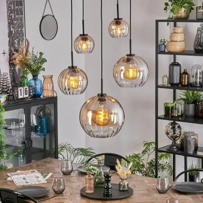 Merkproduct Koyoto Hanglamp, Kogellampje, Hanglamp Amber, Duidelijk, 5-lichts