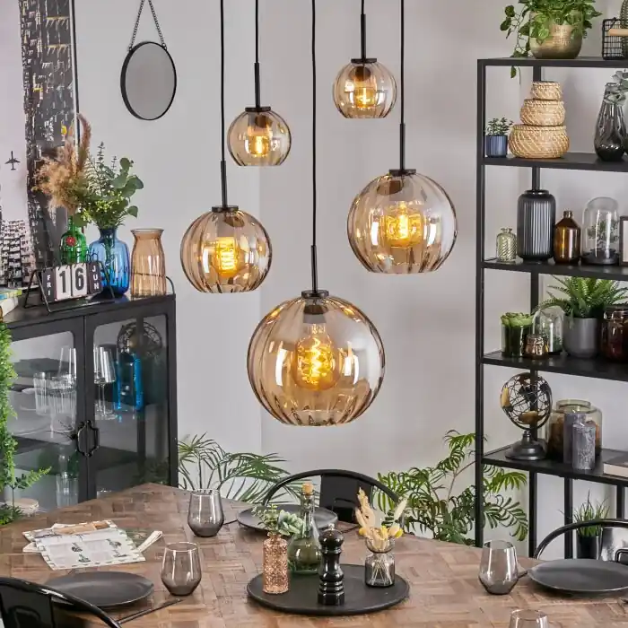 Koyoto Hanglamp, Kogellampje, Hanglamp Amber, 5-lichts Nieuw