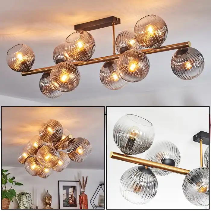 Koyoto Plafondlamp, Kogellampje Goud, Zwart, 10-lichts Betrouwbaar