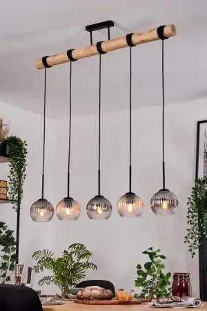 Weekendaanbieding Koyoto Hanglamp, Kogellampje, Hanglamp Natuurlijke kleuren, Zwart, 5-lichts