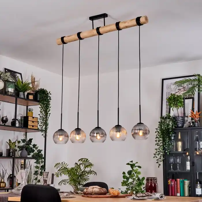 Weekendaanbieding Koyoto Hanglamp, Kogellampje, Hanglamp Natuurlijke kleuren, Zwart, 5-lichts